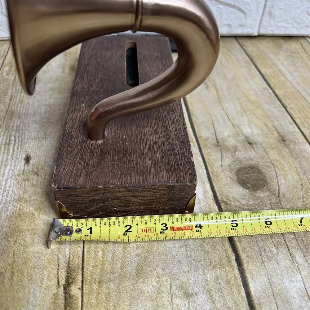 Wooden Smartphone Dock with Vintage Sound Amplifier, Brass Corners